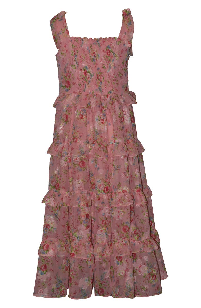 Iris & Ivy Kids' Metallic Floral Tiered Party Dress, Alternate, color, Pink Floral