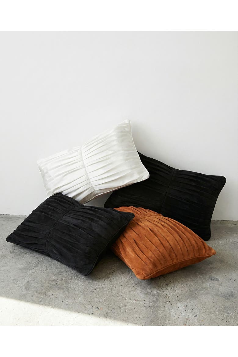 Pleated Cotton Suede Pillow, Alternate, color, Burnt Sugar