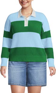 Lands' End Plus Size Drifter Rugby with Woven Collar Sweater