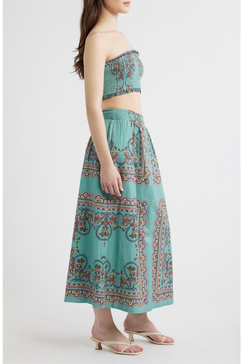 Scarf Print Cotton & Linen Tube Top & Maxi Skirt Set, Alternate, color, BLEURA PRINT