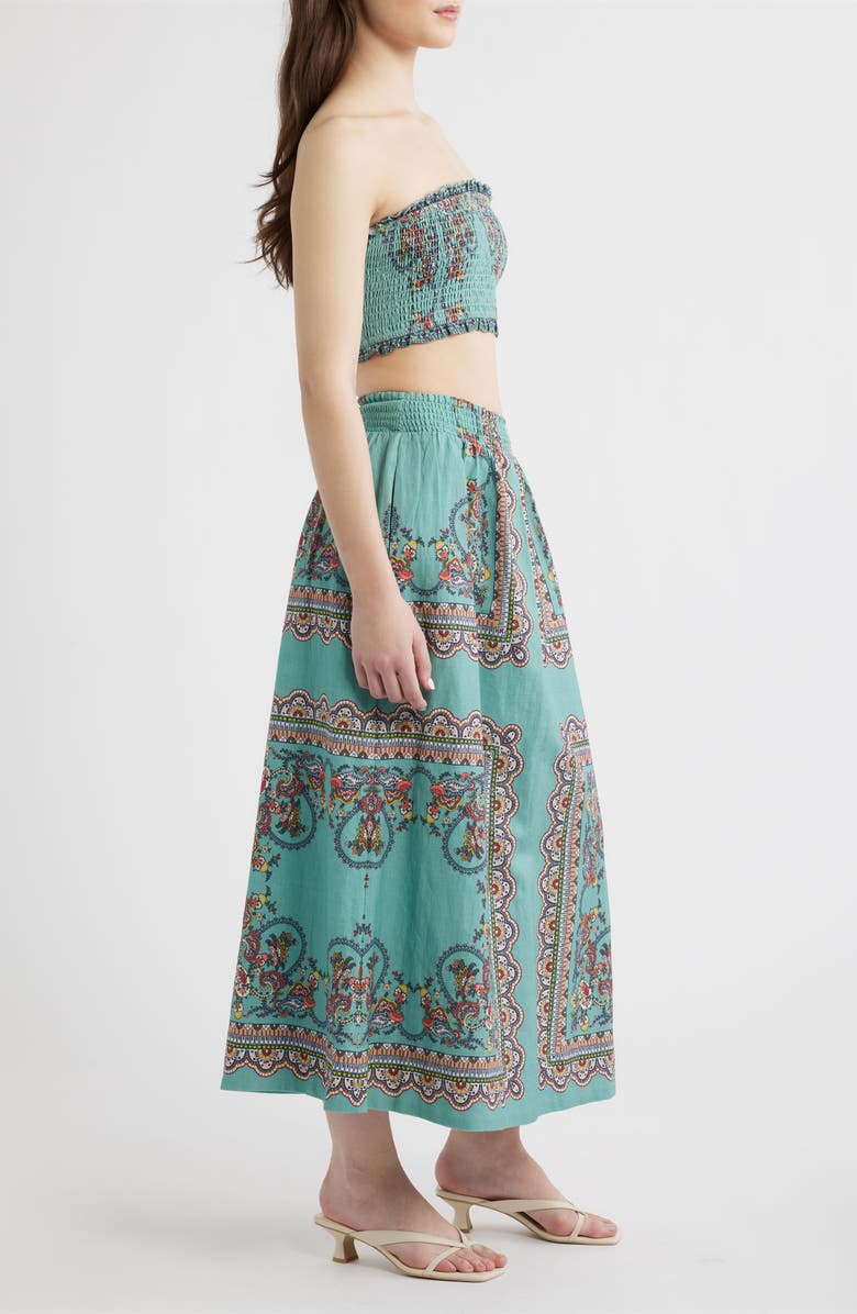Cleobella Scarf Print Cotton & Linen Tube Top & Maxi Skirt Set, Alternate, color, Bleura Print