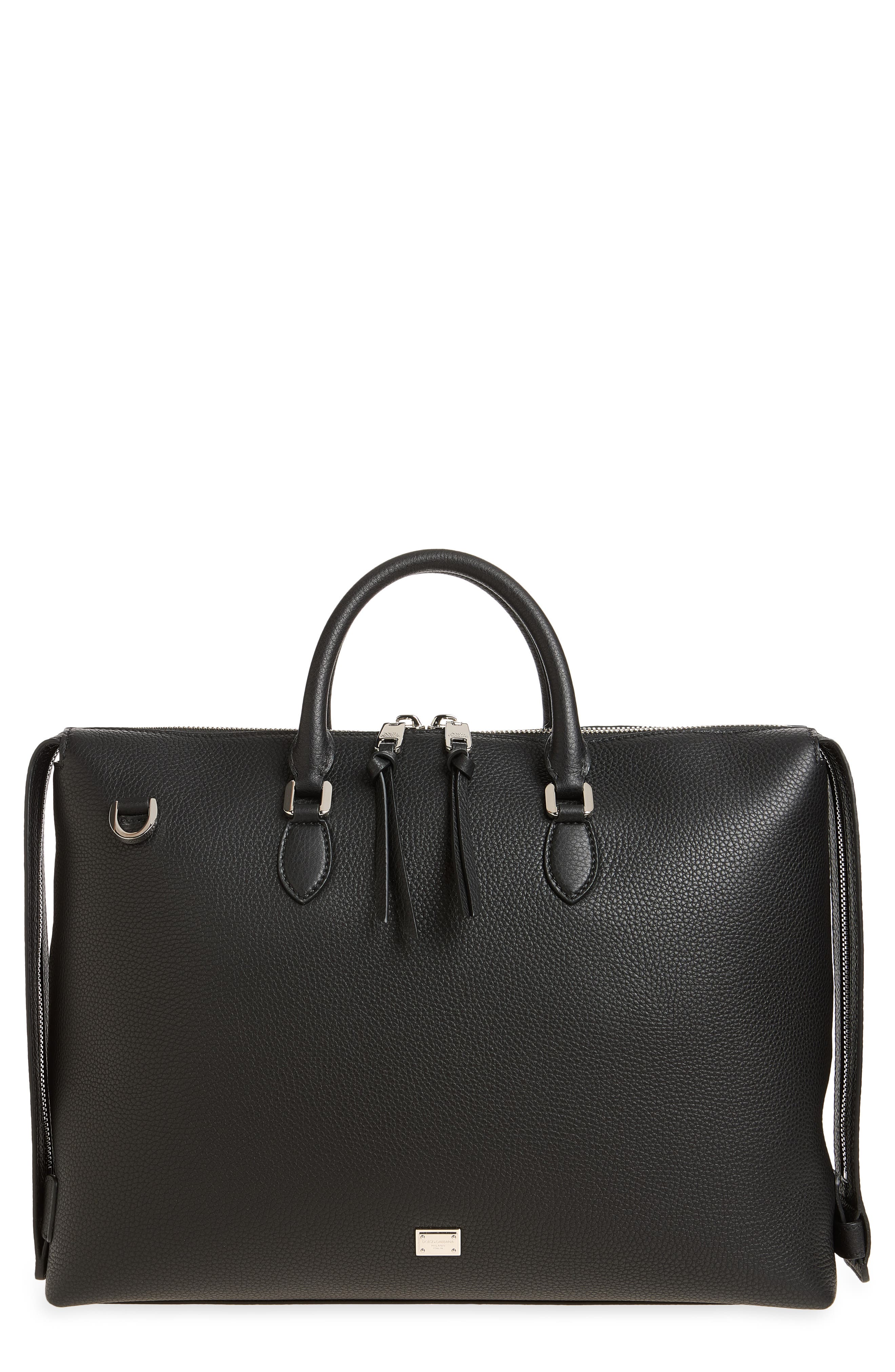 Leather Briefcase, Main, color, 80999 NERO