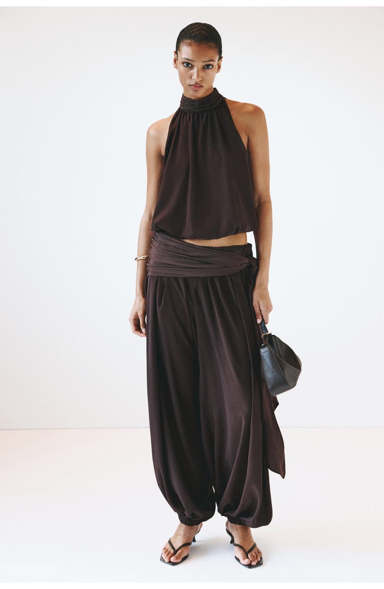 H&M Bubble-hem Halterneck Top, Alternate, color, Dark Brown