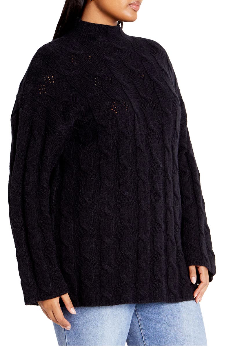 City Chic Iris Mock Neck Cable Knit Sweater, Alternate, color, 