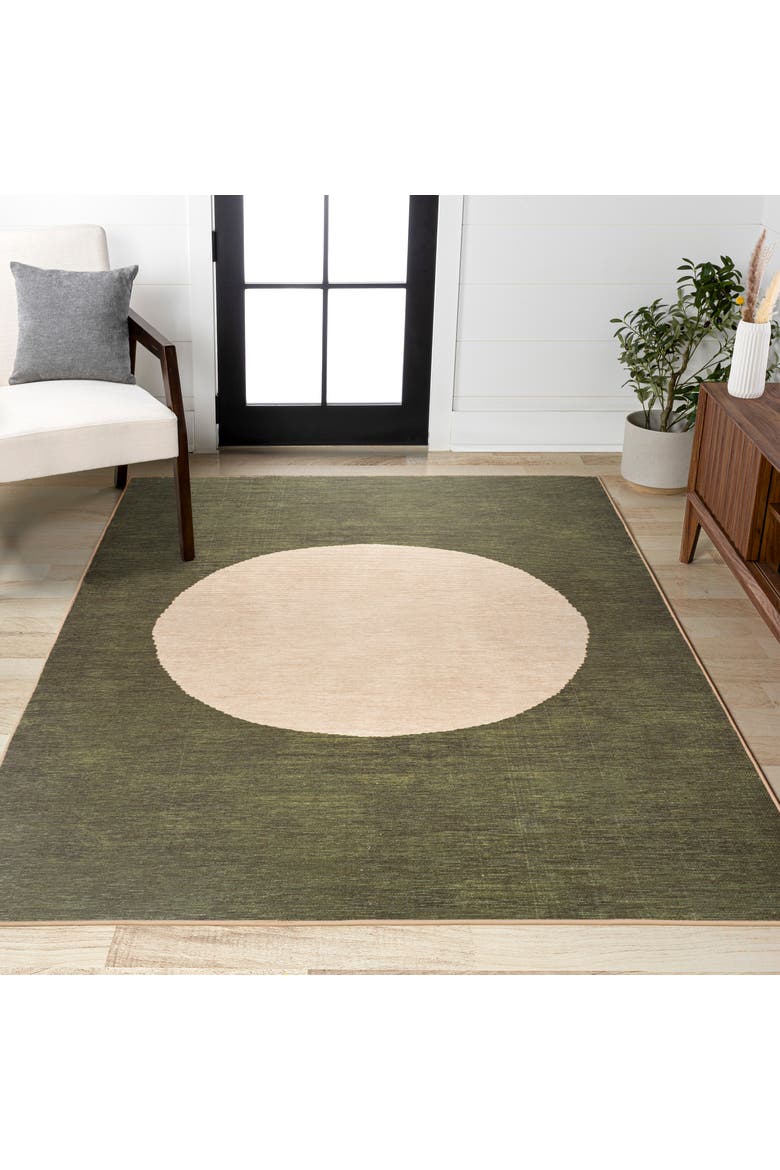 Cirkel Minimalist Geometric Dot Machine-Washable Area Rug, Alternate, color, Green/Cream