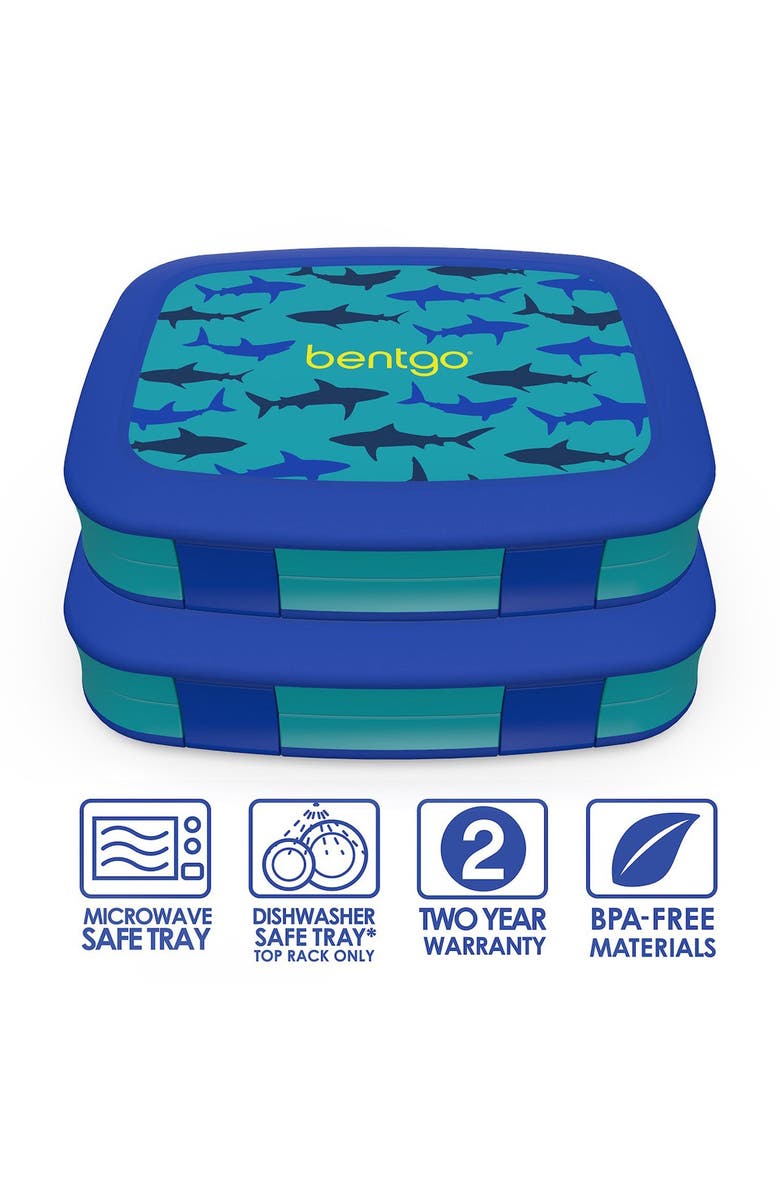 BENTGO 2-Pack of Kids Prints Leak-Proof 5-Compartment Bento-Style Lunch Box - Shark, Main, color, 