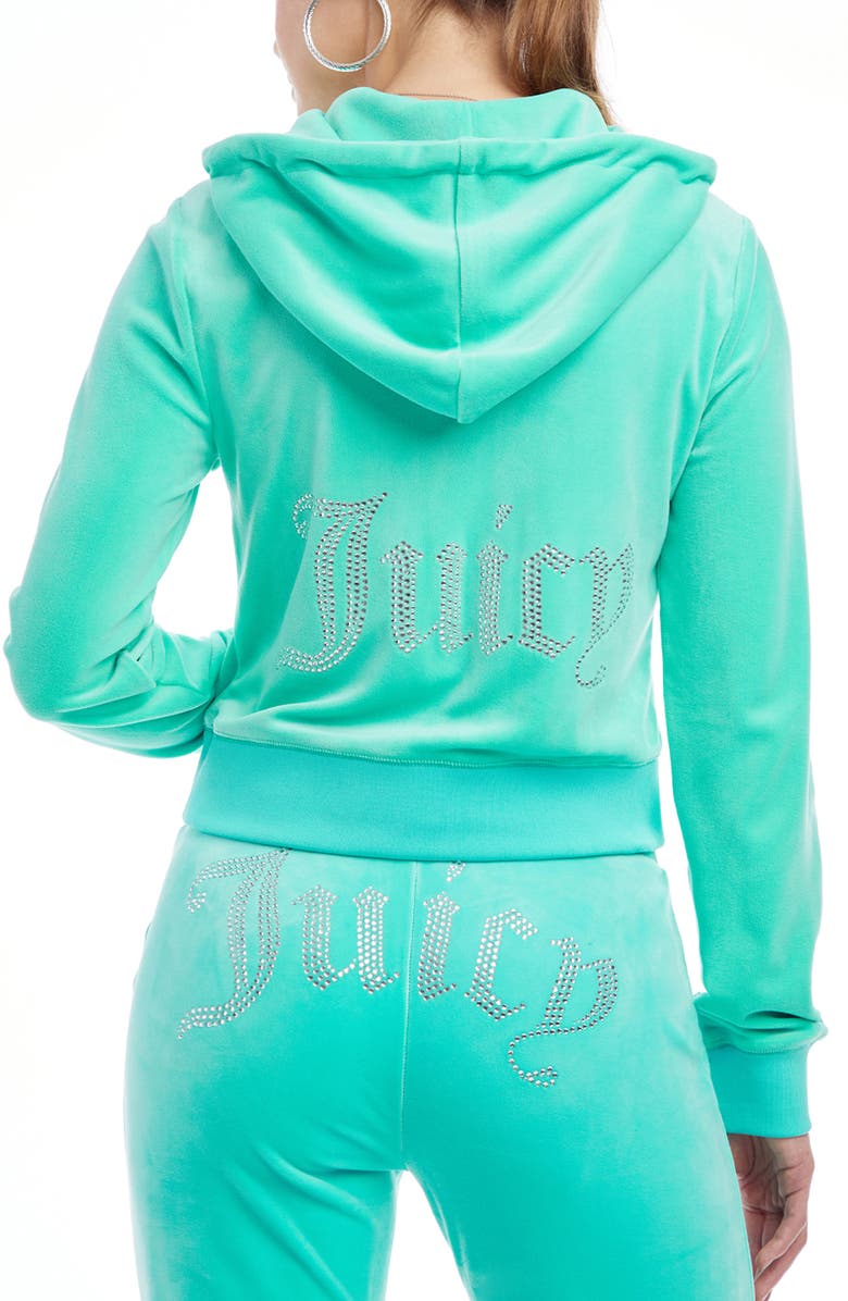 Juicy Couture Embellished Velour Zip Hoodie, Alternate, color, 
