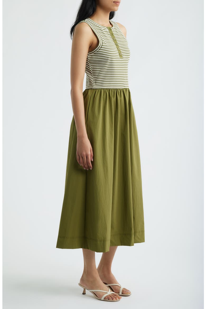 Stripe Mixed Media Midi Dress, Alternate, color, CREAM / FIR GREEN