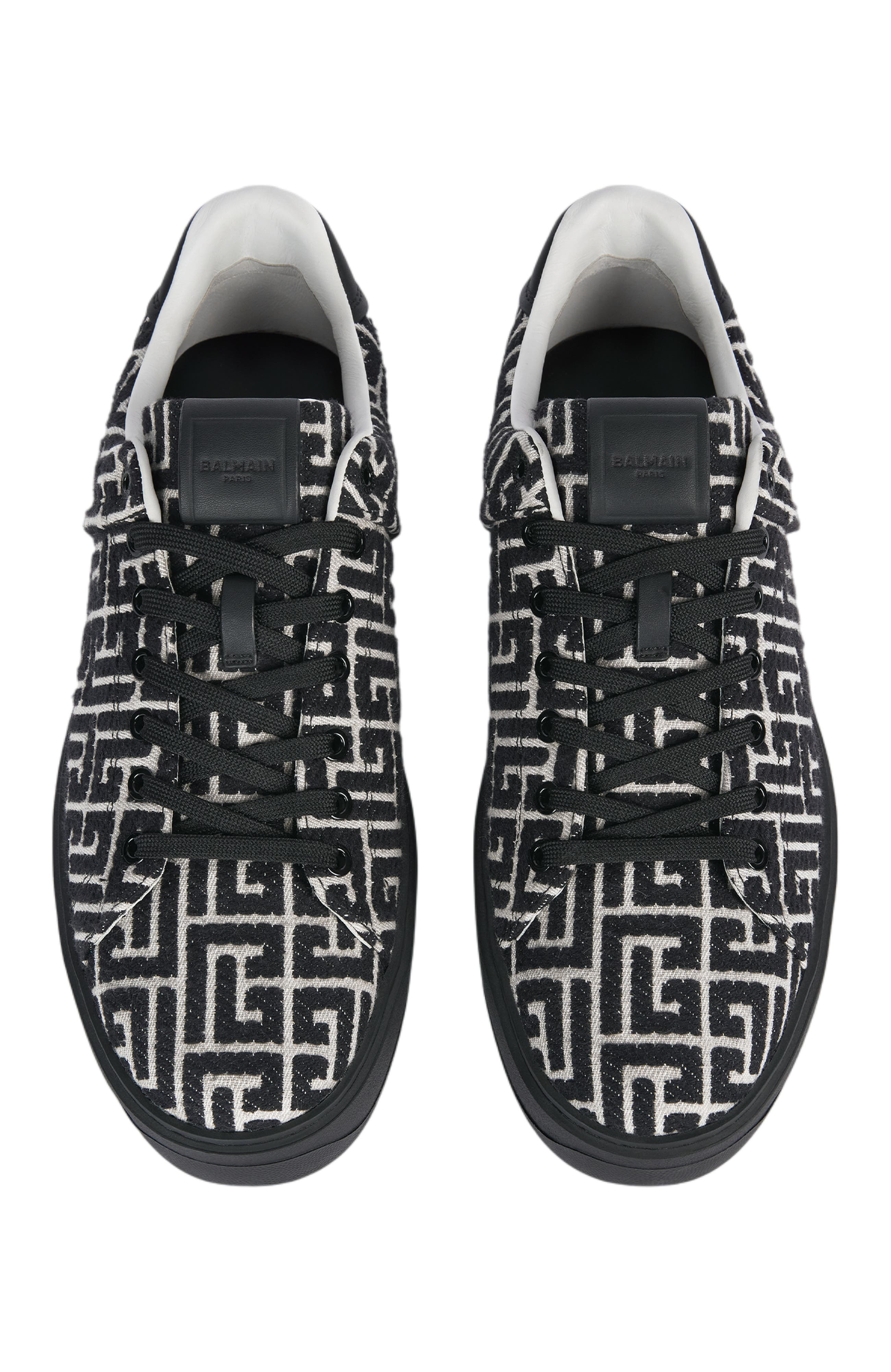 B-Court trainers in leather and Monogram jacquard, Alternate, color, black