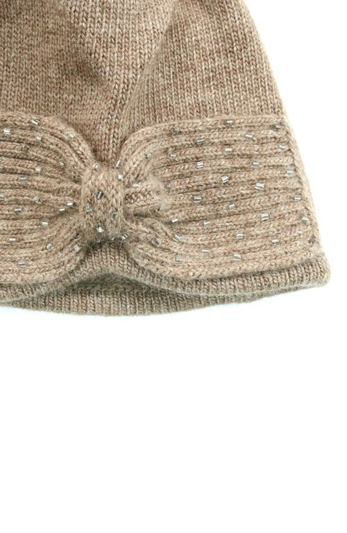 Portolano Beanie Hat With Beaded Bow In Neutral