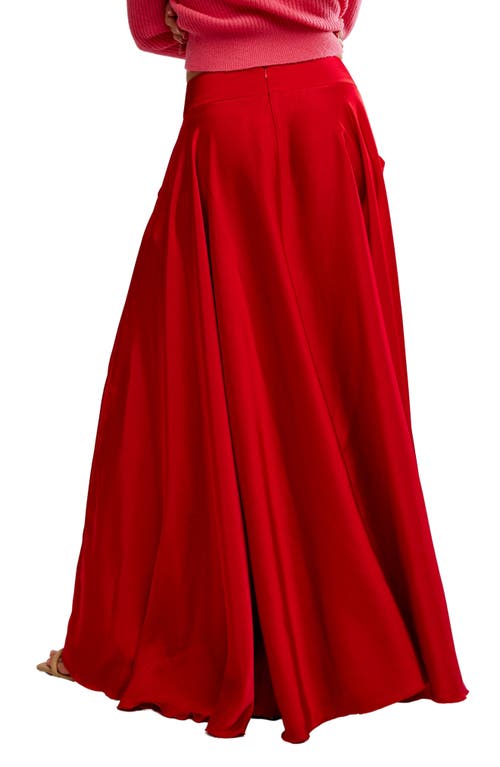 Free People Chilco Side Slit Satin Maxi Skirt In Red
