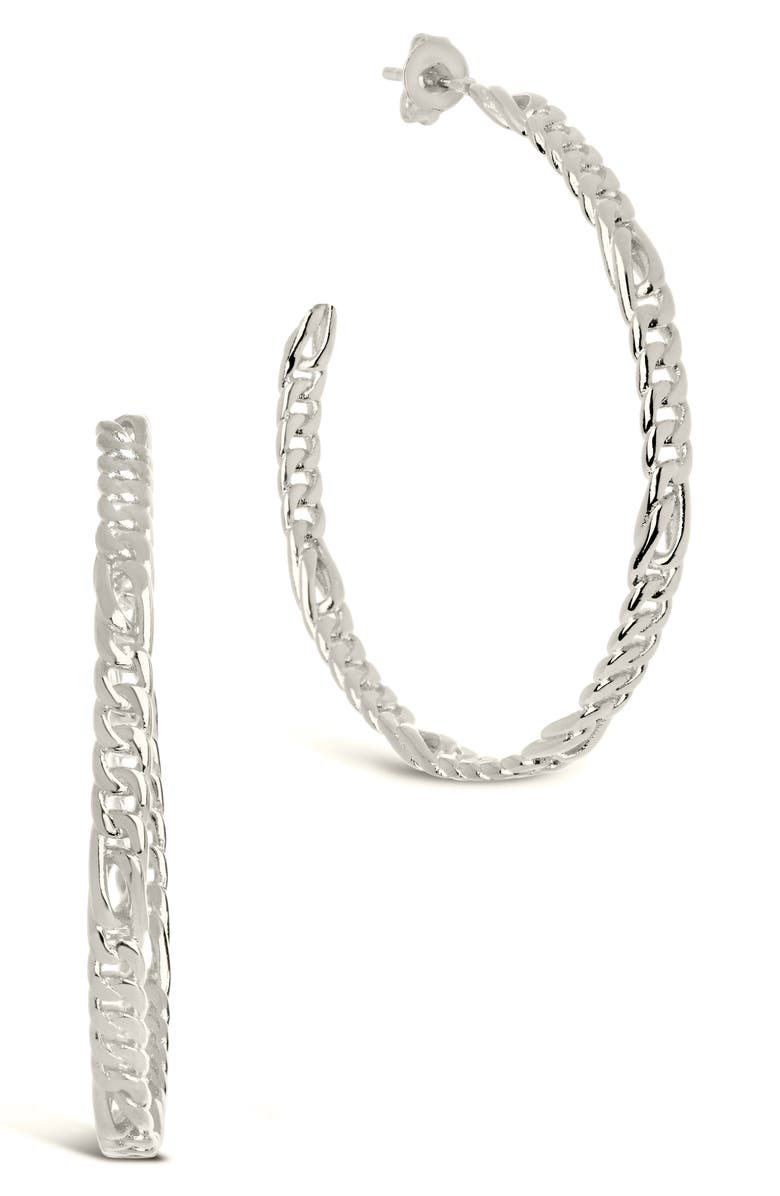 Sterling Forever Claudette Hoop Earrings, Main, color, Silver