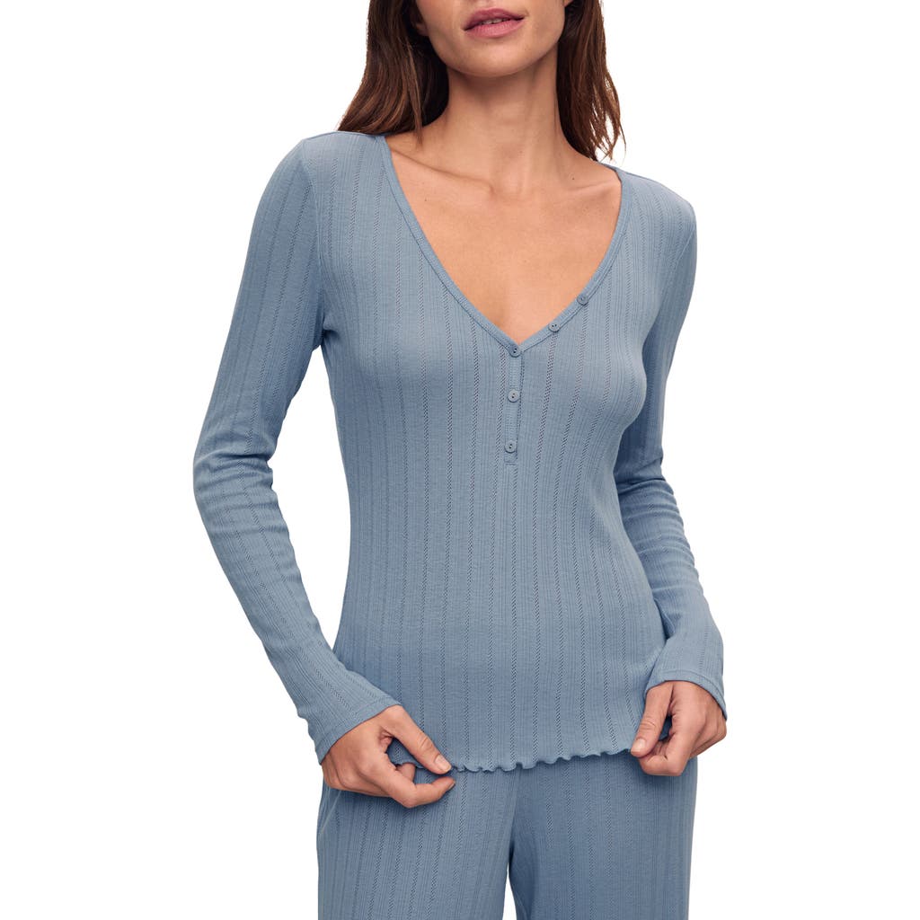 Eberjey Pointelle Rib Henley Pajama Top In Faded Denim