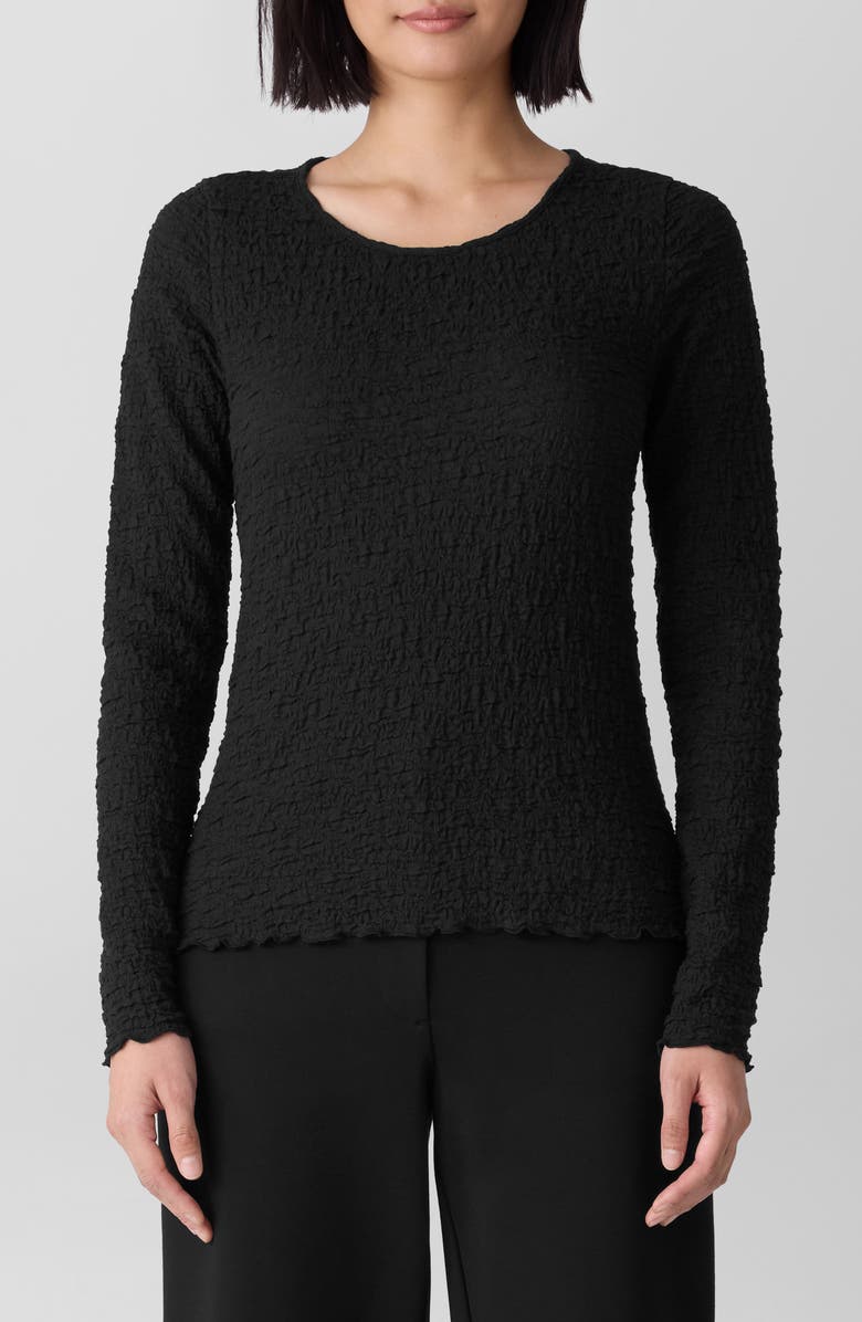 Eileen Fisher Long Sleeve Organic Cotton Crewneck Top, Main, color, Black