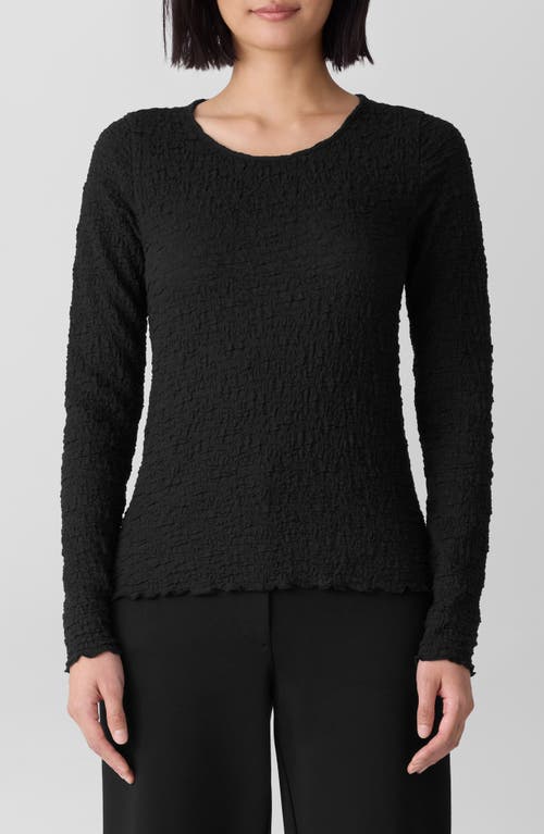 Eileen Fisher Long Sleeve Organic Cotton Crewneck Top In Black