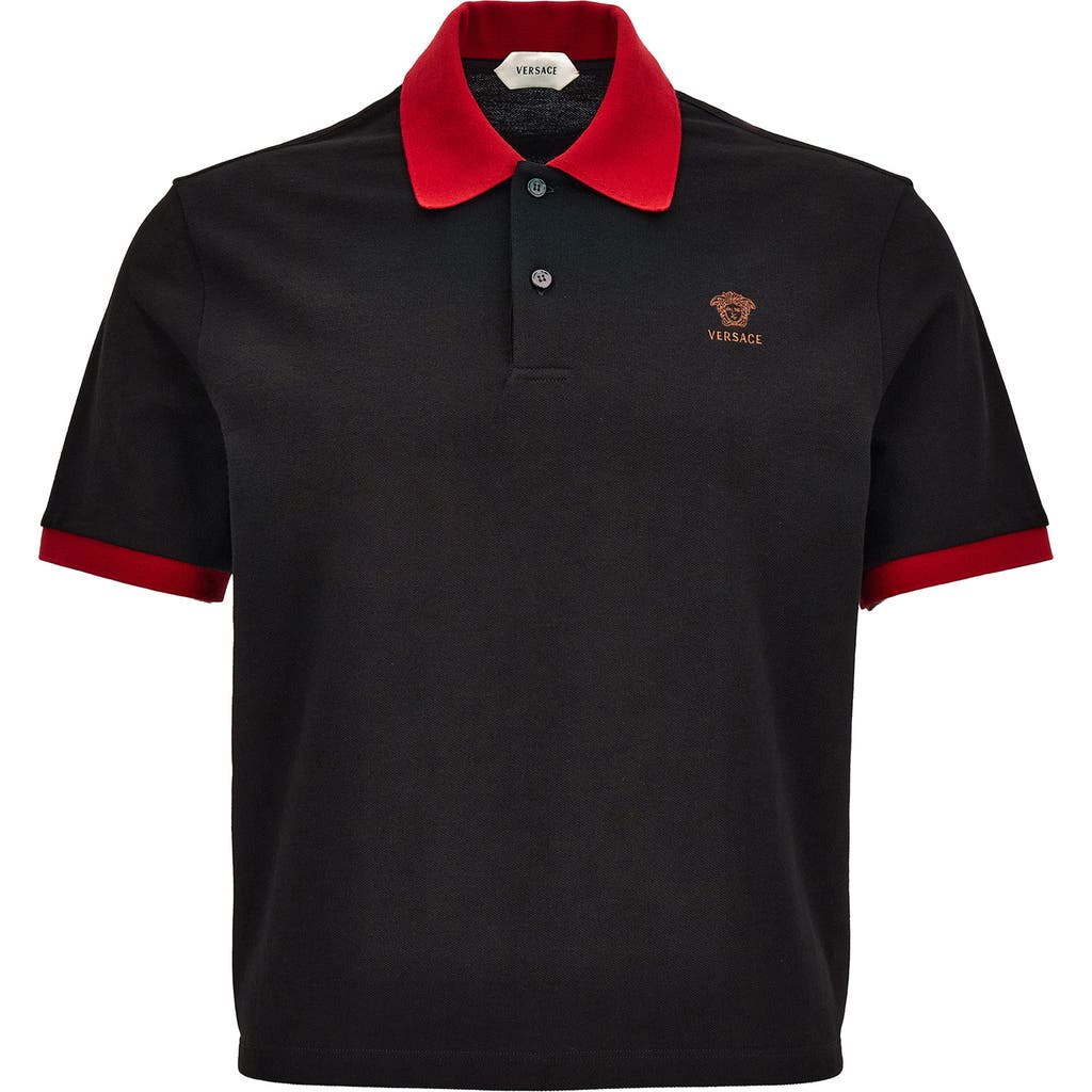 Versace First Line Embroidered Medusa Cotton Piqué Polo