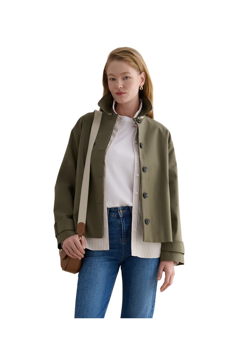 Frida Collared Cropped Trench Coat, Main, color, Olive Green