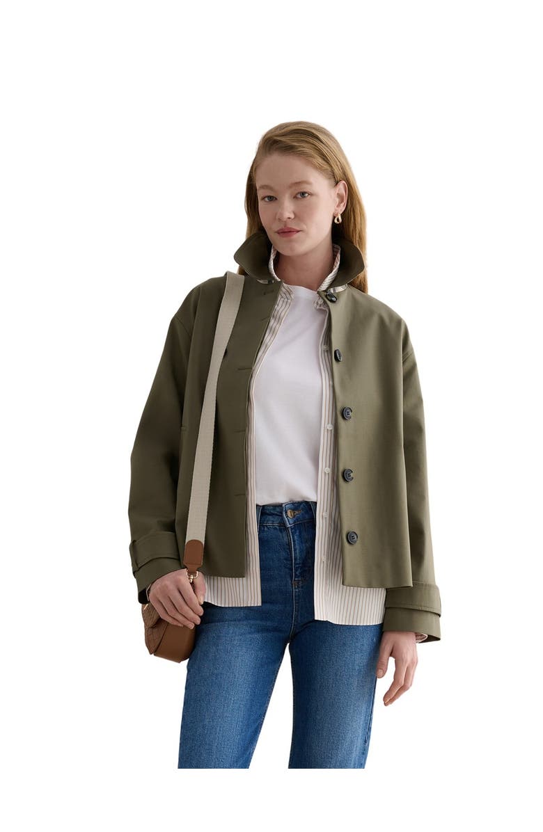 HOBBS LONDON Frida Collared Cropped Trench Coat, Main, color, Olive Green