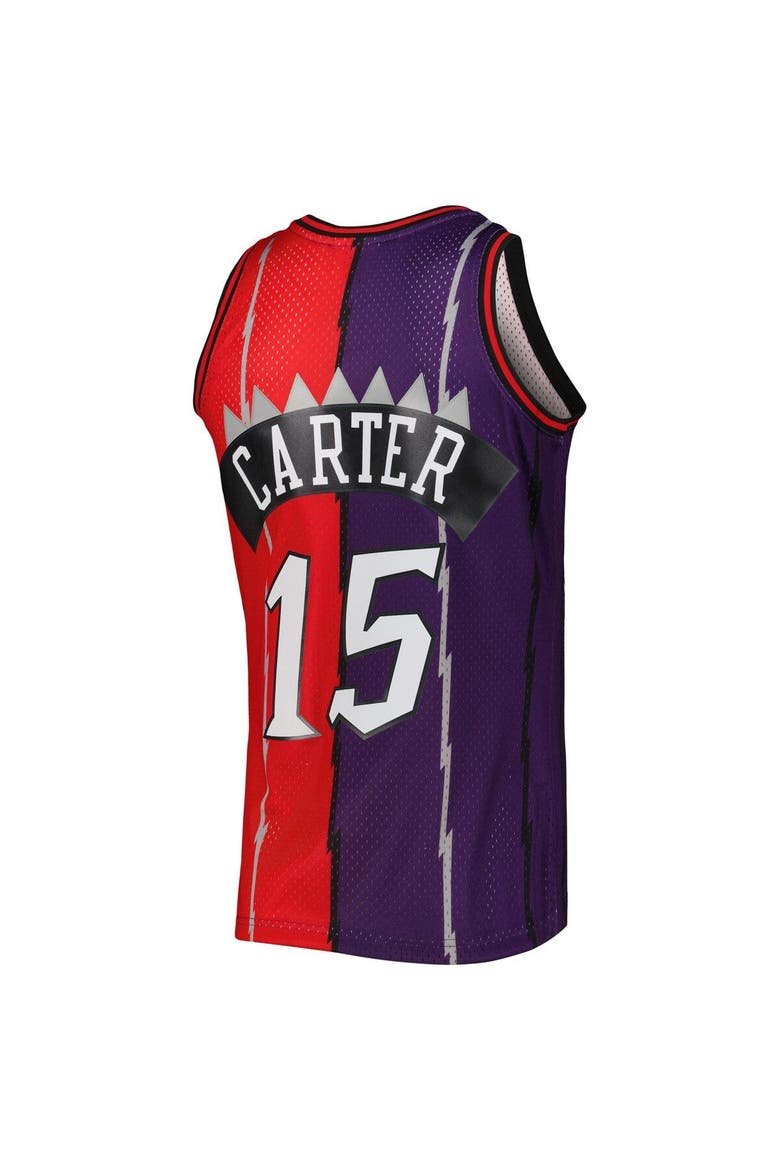 Men's Mitchell & Ness Vince Carter Purple/Red Toronto Raptors Hardwood Classics 1998/99 Split Swingman Jersey, Alternate, color, Purple