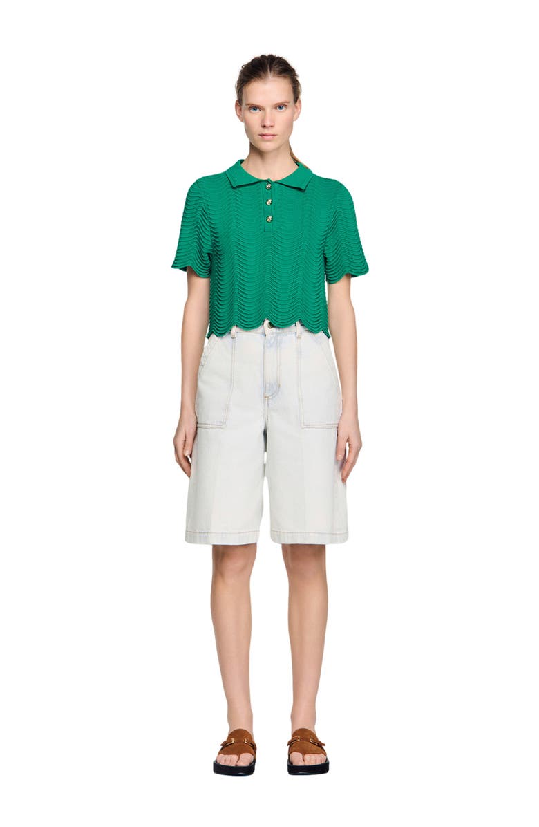 SANDRO Decorative knit polo-neck sweater, Alternate, color, Emeuraude Green