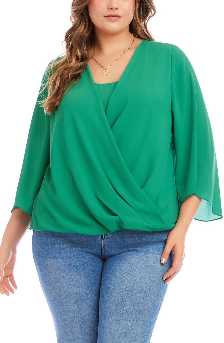 Karen Kane Drape Crossover Crepe Top, Main, color, Green