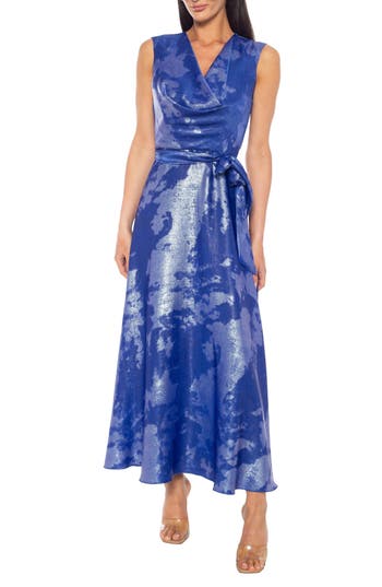 Marina Drape Neck Maxi Dress In Blue