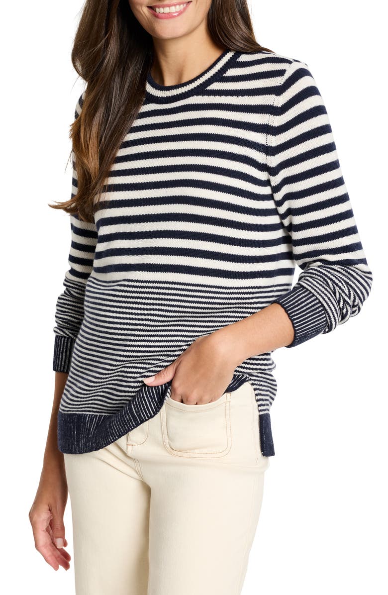 NIC+ZOE Stripe High-Low Cotton Blend Sweater, Alternate, color, Indigo Multi