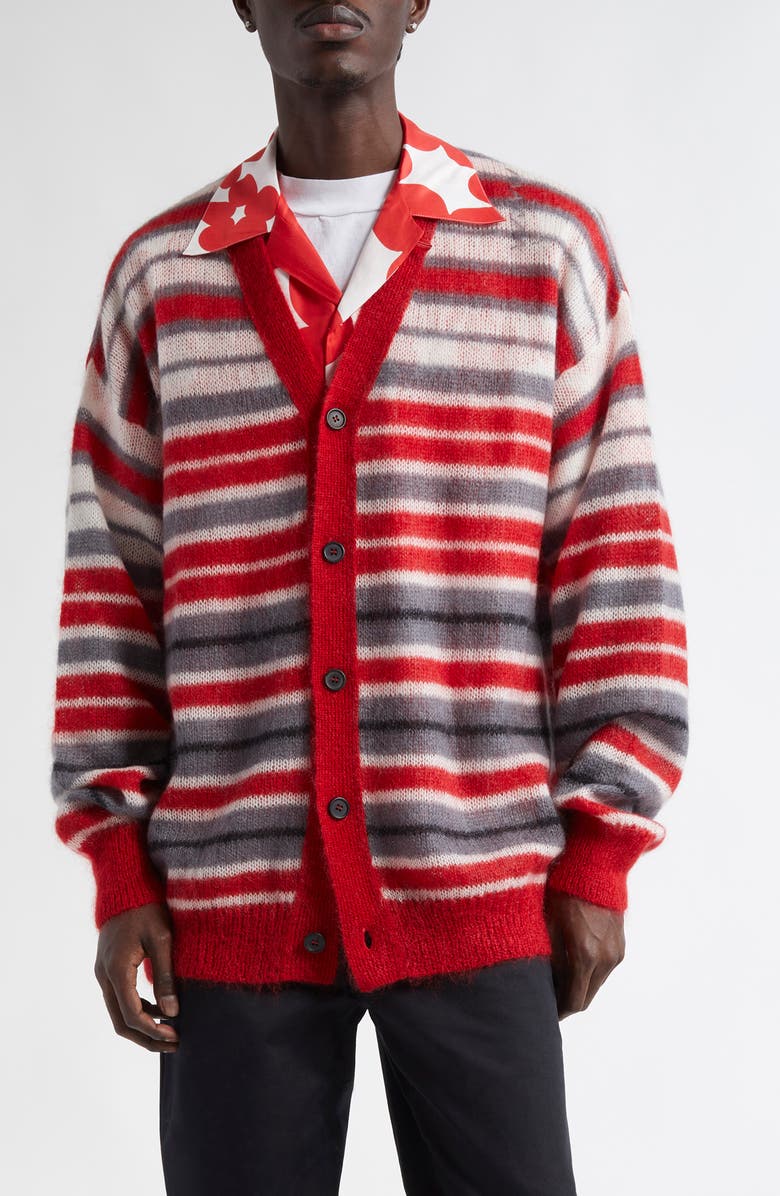 Marni Stripe Mohair Blend Cardigan, Main, color, Neutral Grey
