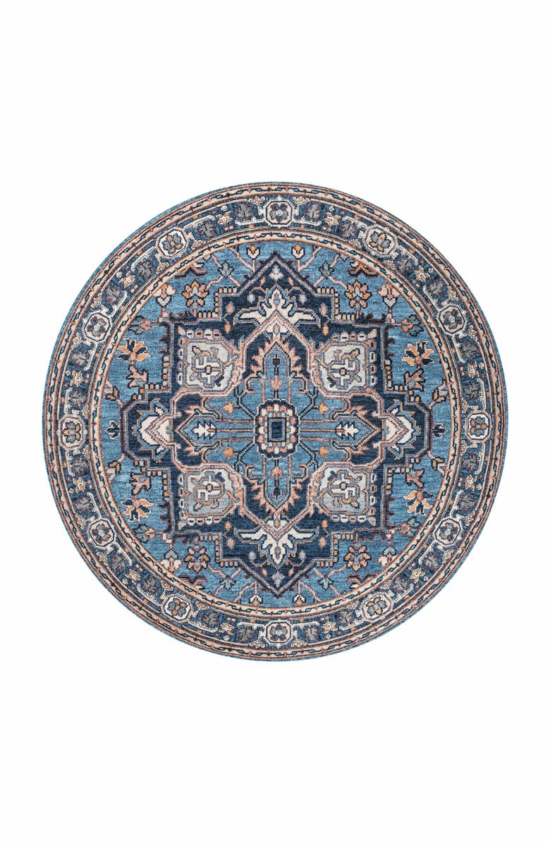 JONATHAN Y Cirali Ornate Large Medallion Machine-Washable Round Area Rug, Alternate, color, Blue/Beige