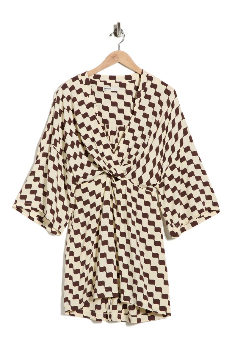 Wavy Print Twist Bodice Minidress, Main, color, BROWN BOSSA NOVA