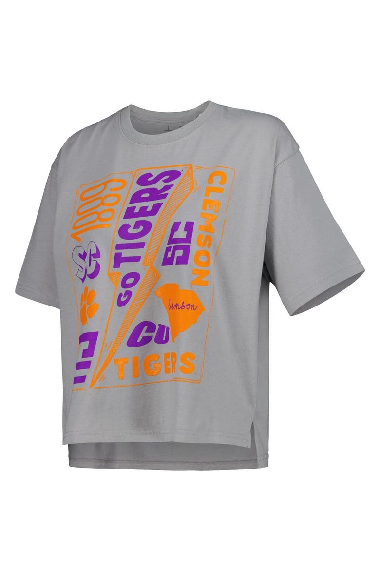 Women's Pressbox Silver Clemson Tigers Rock & Roll School of Rock T-Shirt, Alternate, color, Silver