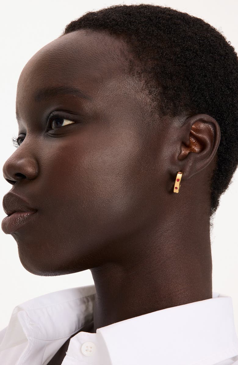 Kate Spade New York cubic zirconia huggie hoop earrings, Alternate, color, Ruby.