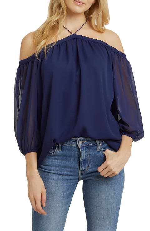 Off the Shoulder Sheer Chiffon Blouse