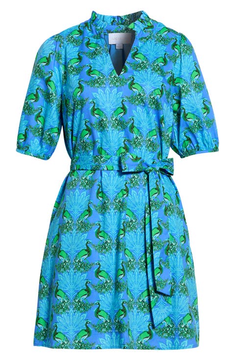 Genia Peacock Print Cotton Minidress