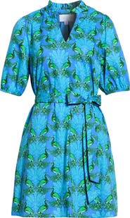 SUGARLIPS Genia Peacock Print Cotton Minidress