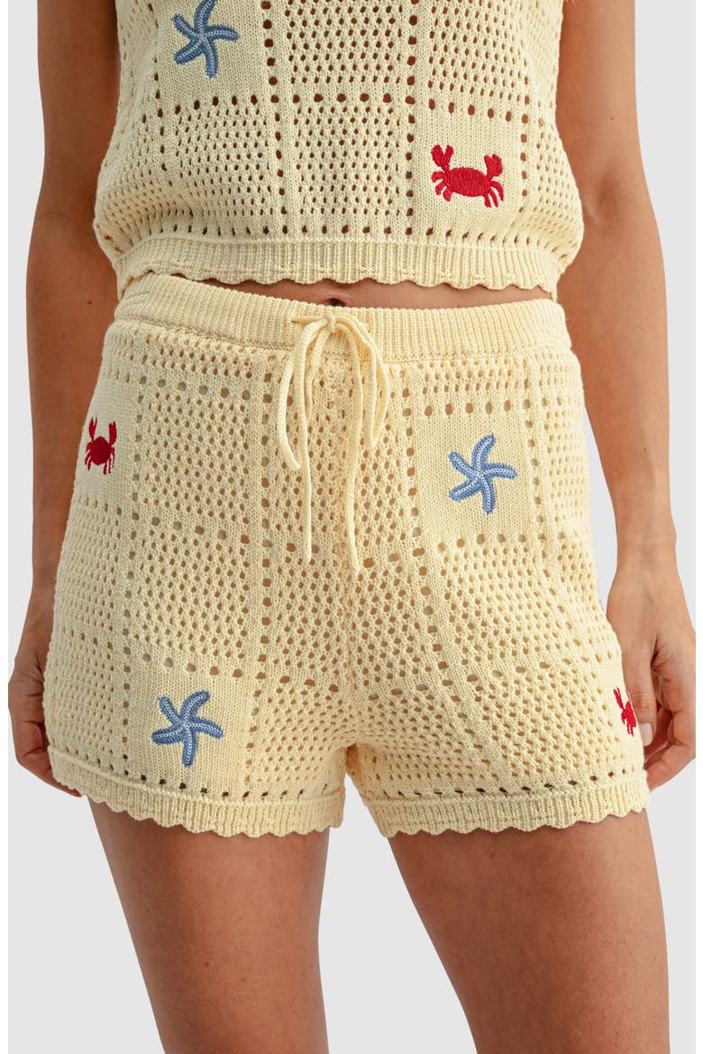 Embroidered Knit Shorts, Alternate, color, BUTTER YELLOW