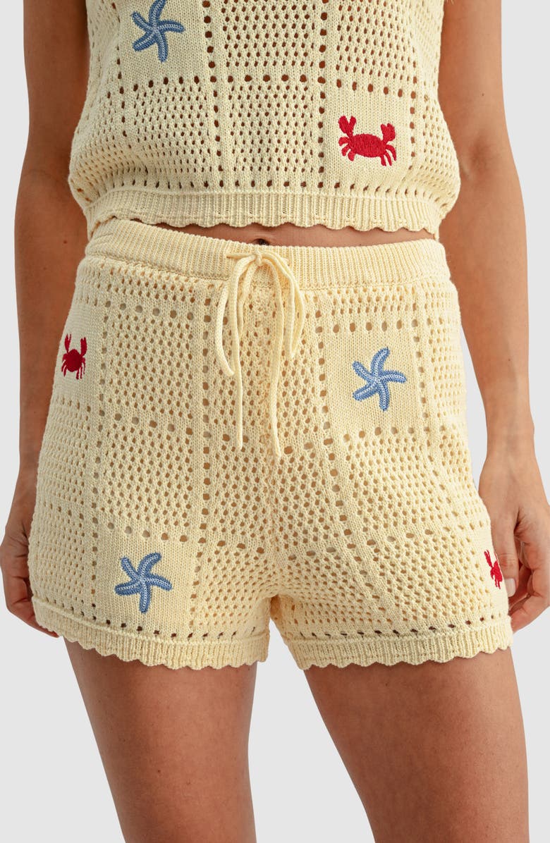 Lush <p>Embroidered Knit Shorts</p>, Alternate, color, Butter Yellow