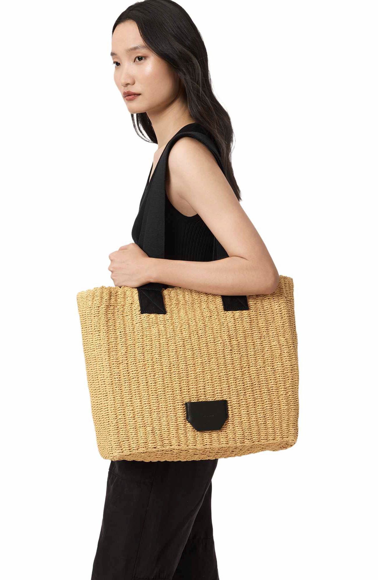 AllSaints Izzy Straw Tote, Alternate, color, Natural