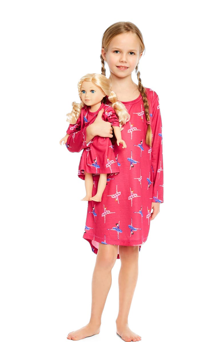 Leveret Girls Long Sleeve Nightgown with Matching Doll Nightgown, Printed Design, Main, color, Ballerina