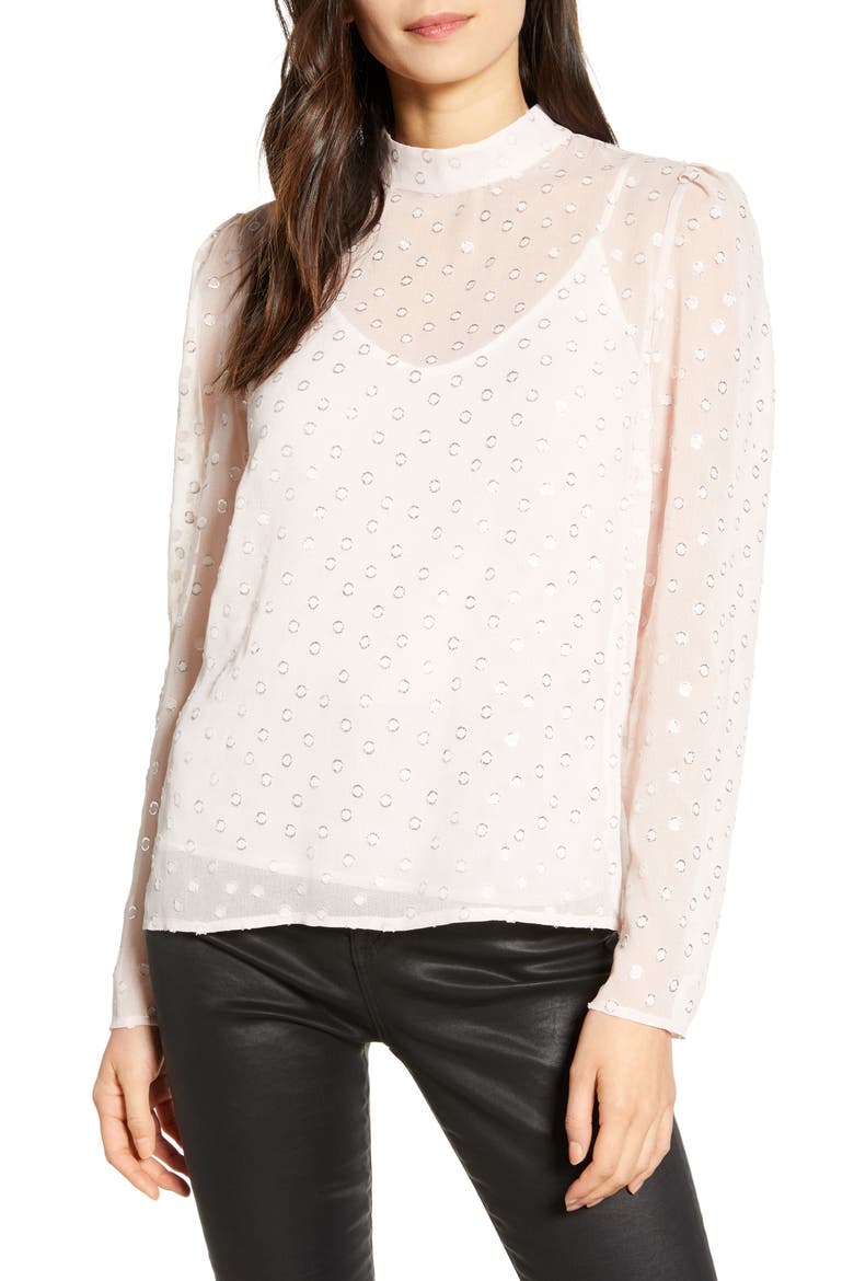 Metallic Clip Dot Blouse, Main, color, PINK HUSH- SILVER FOIL