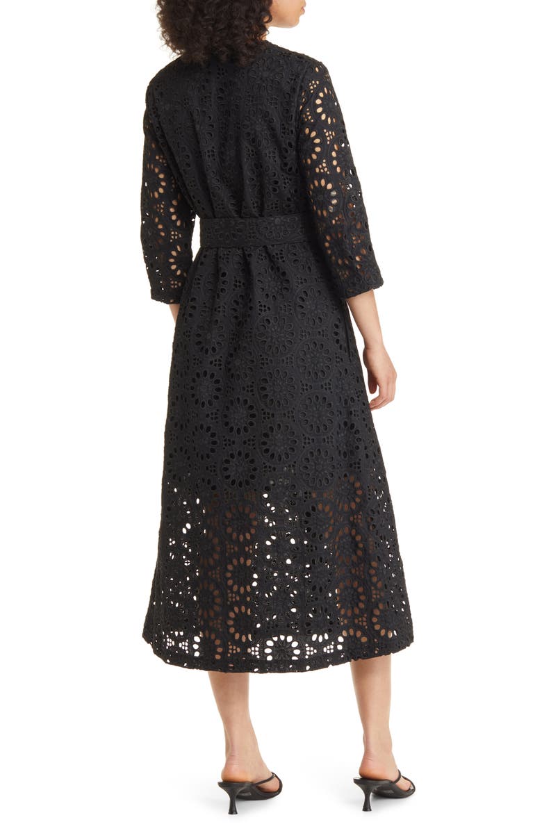 Misook Eyelet Tie Waist A-Line Maxi Dress, Alternate, color, 