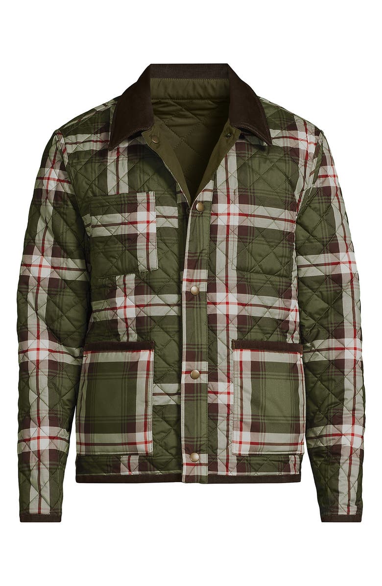 Lands' End Reversible Insulated Barn Jacket, Alternate, color, River Stone/Olive Plaid