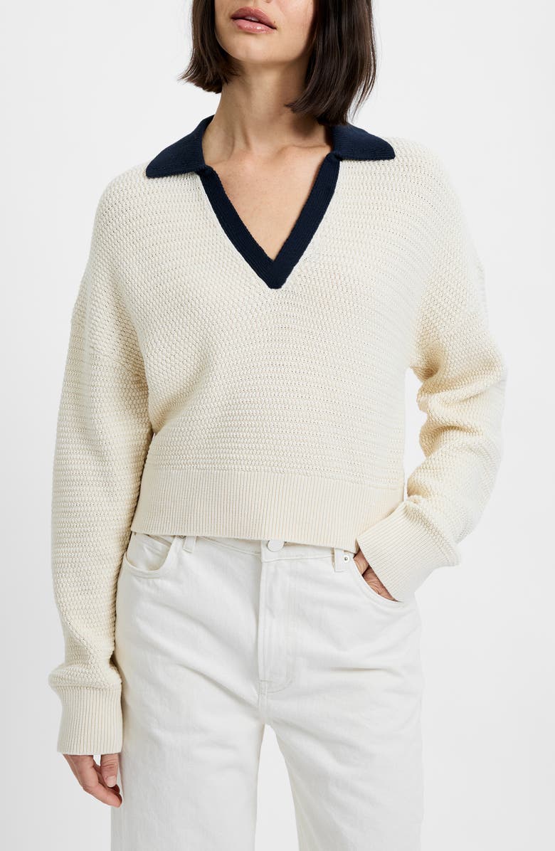French Connection Mozart Contrast Johnny Collar Knit Top, Main, color, Ecru-Marine