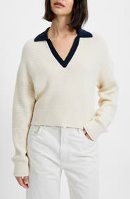 French Connection Mozart Contrast Johnny Collar Knit Top