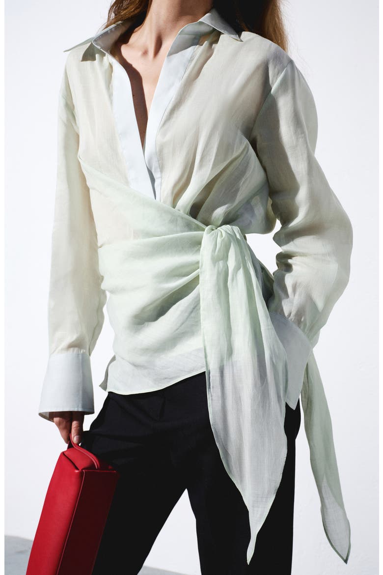 Faux Wrap Woven Shirt, Alternate, color, GREEN