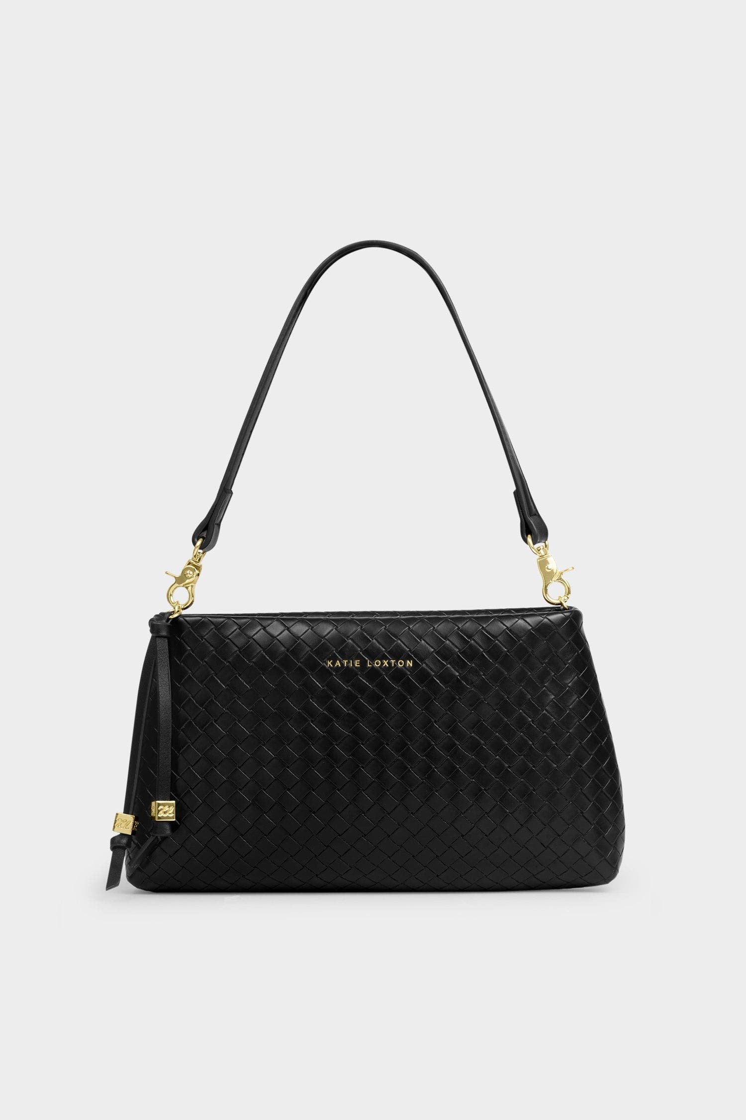 Katie Loxton Nova Woven Texture Clutch in Black, Alternate, color, Black