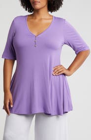 24seven Comfort Apparel Three-Button Tunic