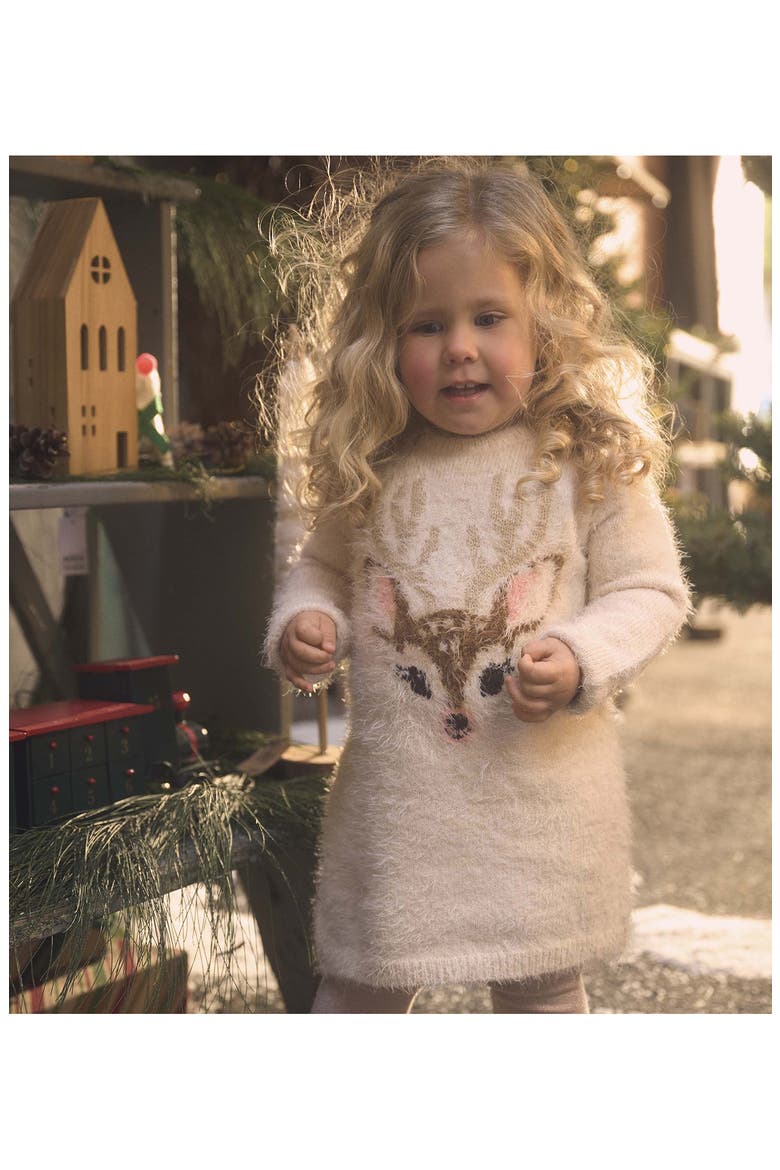 Holiday Faux Fur Sweater Dress, Alternate, color, PINK