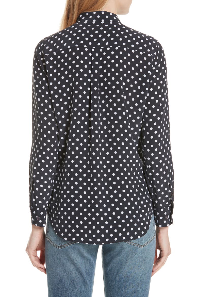 Slim Signature Polka Dot Silk Shirt, Alternate, color, ECLIPSE/ BRIGHT WHITE