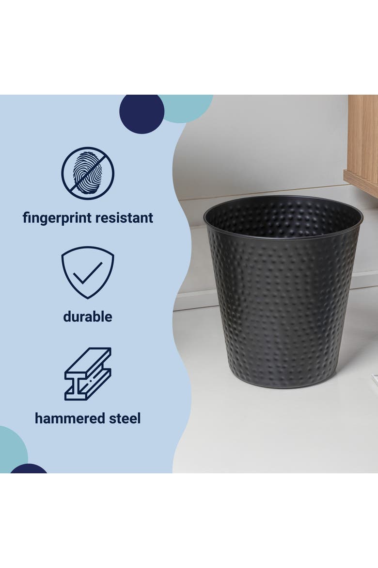 Axel Modern Minimalist Hammered Steel 2 Gal Waste Bin, Alternate, color, Matte Black